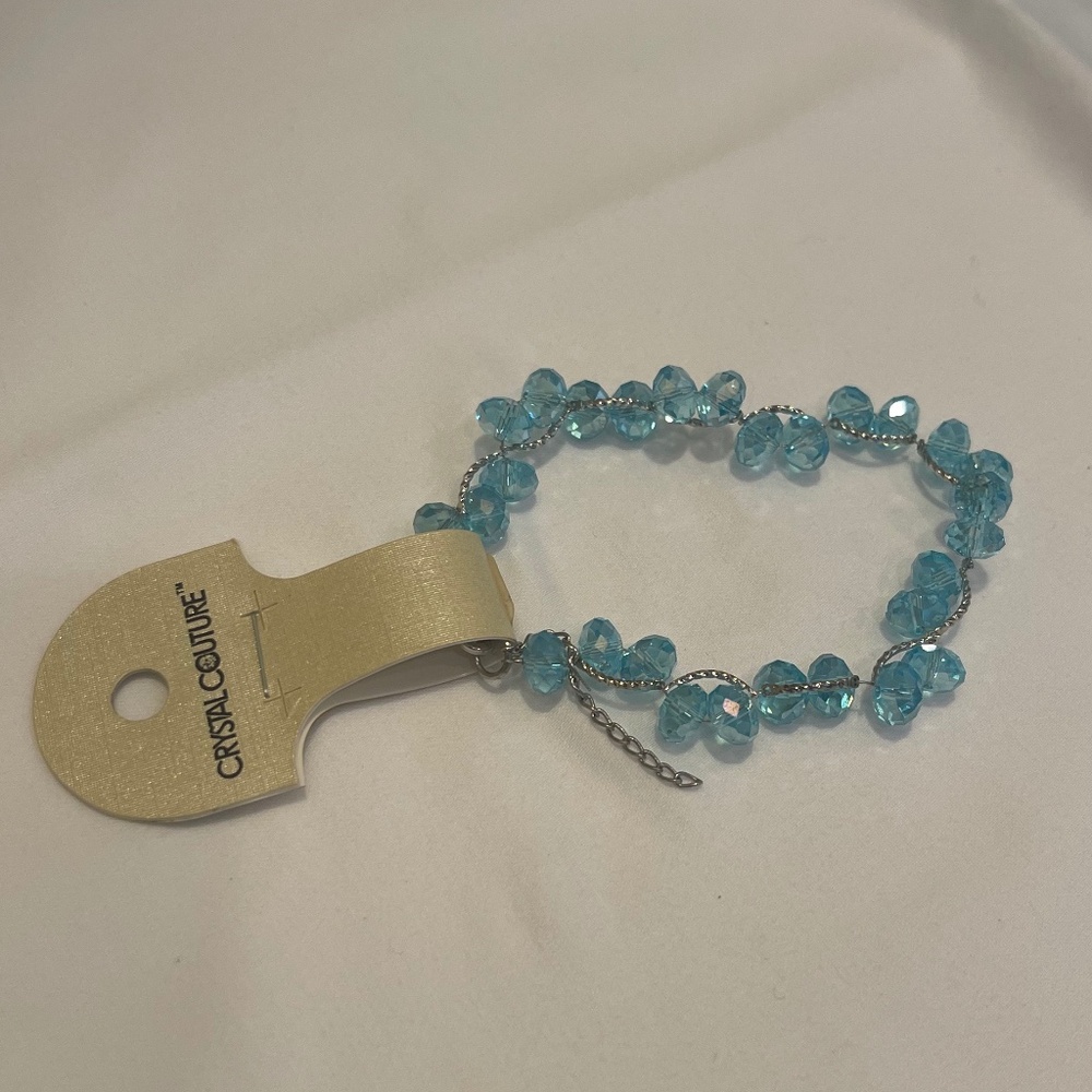 New Crystal Couture Light Blue & Sliver Beaded Bracelet